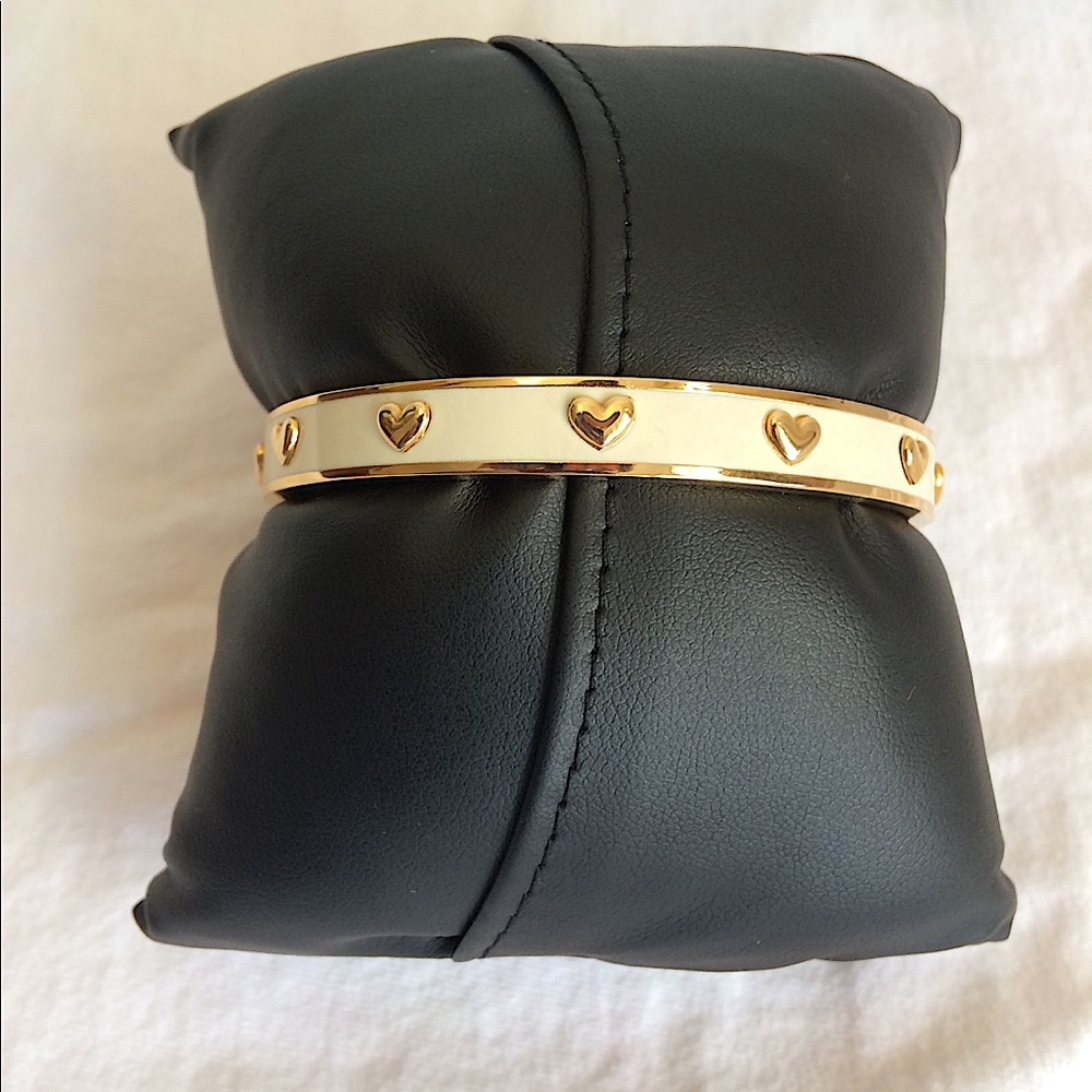 Coach white enamel bracelet bangle gold hearts